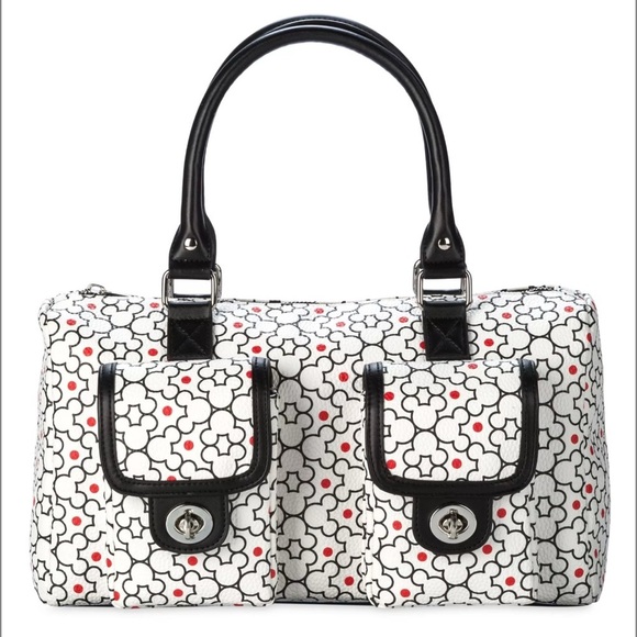 Disney Handbags - Disney Mickey Mouse Floral Icon‎ Satchel Bag White Black Red Cargo Pockets NEW